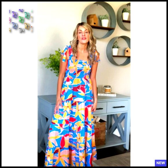 Boho Maxi Dress Summer Spaghetti Strap Square Neck Ruffle Flowy Casual Swing - Picture 7 of 7